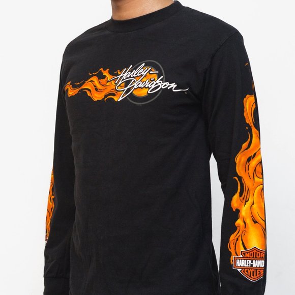 Harley Davidson Flamin' Long Sleeve T Shirt - Picture 2 of 3